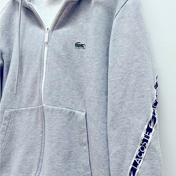 LACOSTE MEN'S CLASSIC FIT BRANDED STRIPES ZIP-UP HOODIE - GRAY - SMALL - Picture 11 of 11